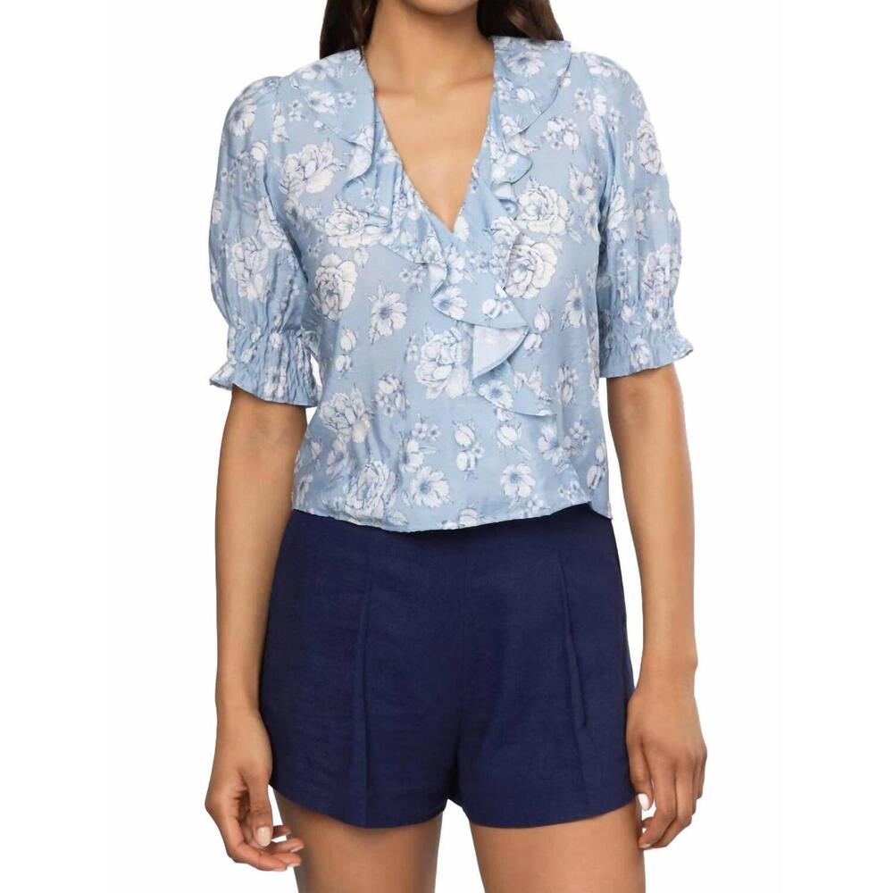 NEW GENERATION LOVE lulu floral voile cascade blouse in blue
